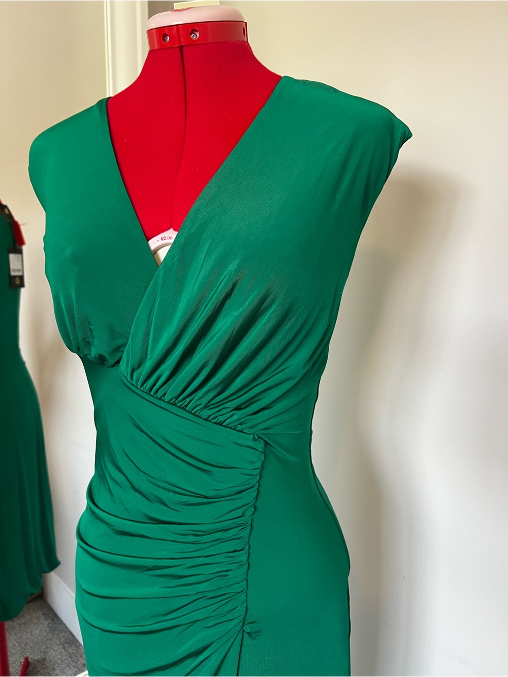 Roberto Cavalli Emerald Green Ruched Wrap Midi Dress - Picture 2 of 10